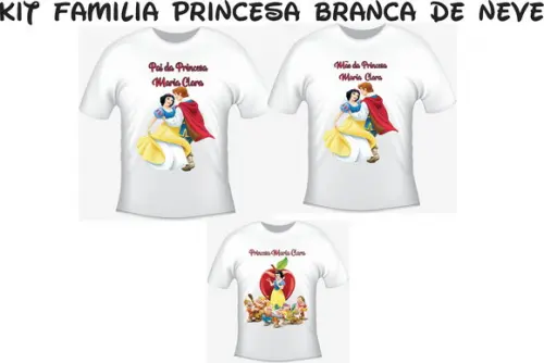 Camiseta Branca De Neve Kit C/03 Mãe, Pai, Filha