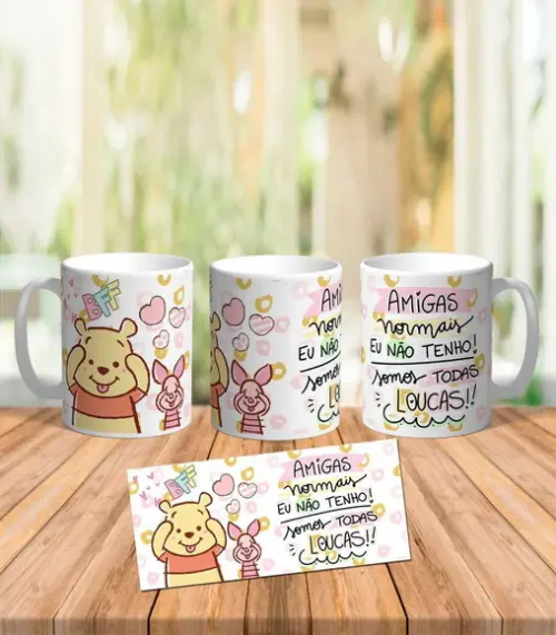 Caneca Cute Ursinho Puff e Leitão - Amigas Loucas