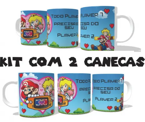 Caneca Super Mario e Princess Peach - kit/02 canecas