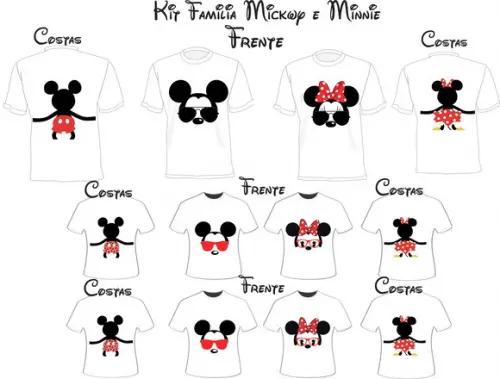 Camiseta Mickey e Minnie Kit /06 Camisetas - Personalizadas