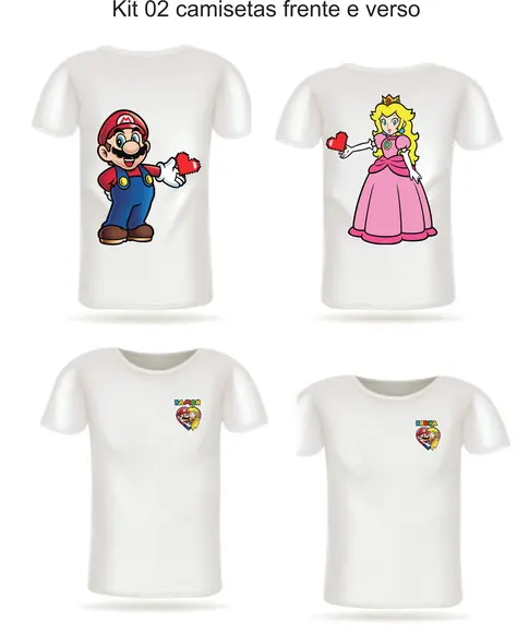 Camiseta Mario e Princess Peach - Kit C/02 - Supermario
