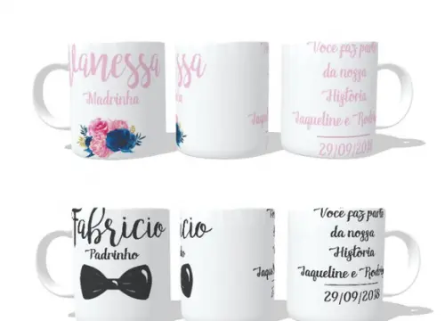 Caneca Casamento Kit C/02 Padrinho E Madrinha - Nomes