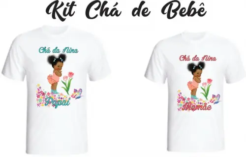 Camiseta Chá De Bebê Afro Menina - Kit Com 02 Camisetas