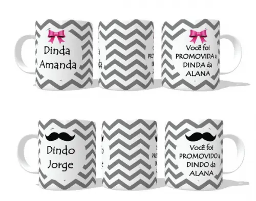 Caneca Promovido A Dinda E Dindo - Kit Com 02 Canecas
