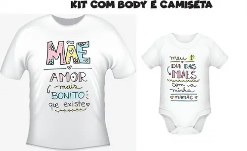 Camiseta Meu Primeiro Dia Das Mães Kit Com/02 Body E Camiset