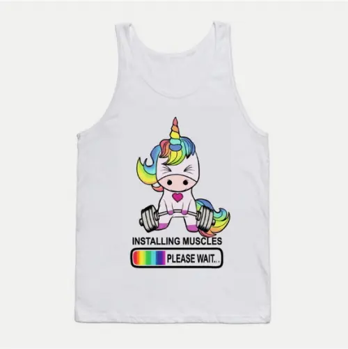 Camiseta Regata Unicórnio Fofo Instalando Músculos