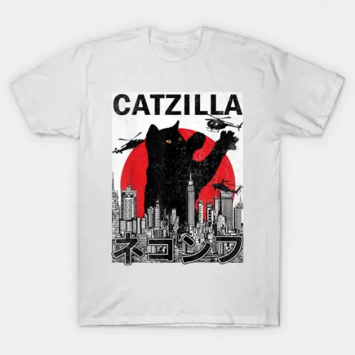 Camiseta Catzilla Japanese Vintage Sunset Style Cat Kitten