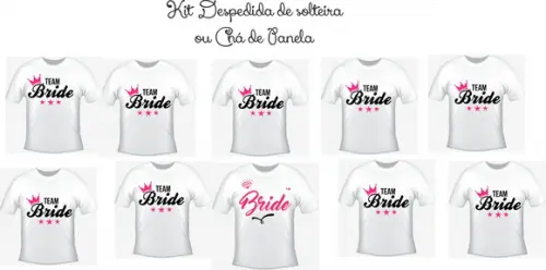 Camisetas Kit/ 08 - Team Bride - Noiva, Mãe e Madrinhas