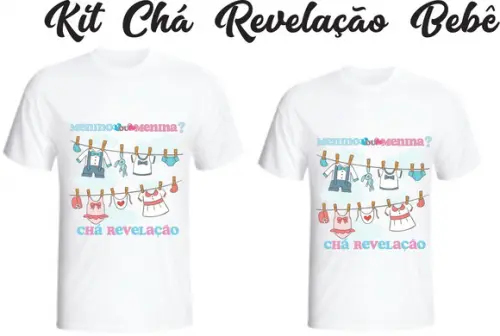Camiseta Chá de Bebê - Chá Revelação - Kit com 02 camisetas
