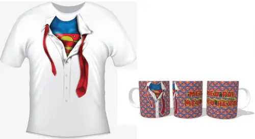 Camiseta + 01 caneca - Meu Pai Meu Herói - Superman