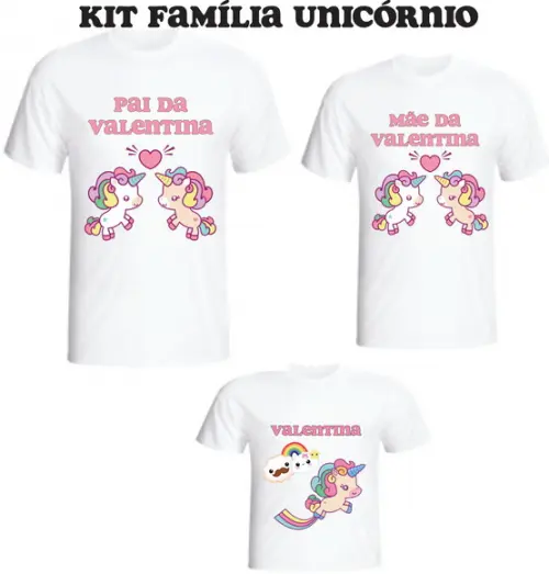Camiseta Unicórnio Kit Família /03 Camisetas - Personalizada