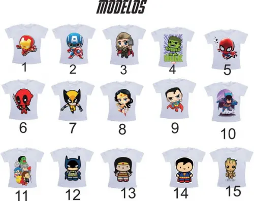 Camiseta Marvel Vingadores e Dc Heróis - infantil