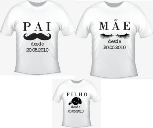 Camiseta Pai Mãe Filho Data Personalizada Kit c/03