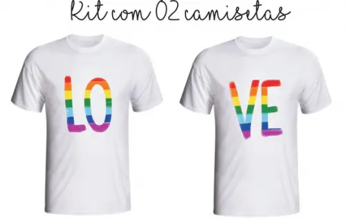 Camiseta Love Rainbow Arco Íris Kit c/02 Namorados Casal