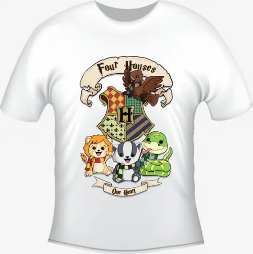 Camiseta Houses One Heart Hogwarts Chibi