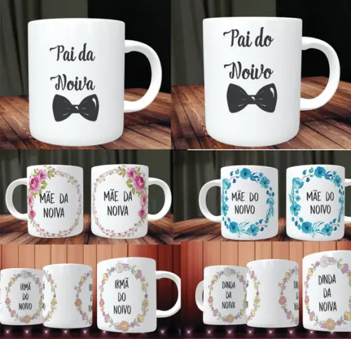 Caneca Casamento Kit C/06 Família Personalizaveis