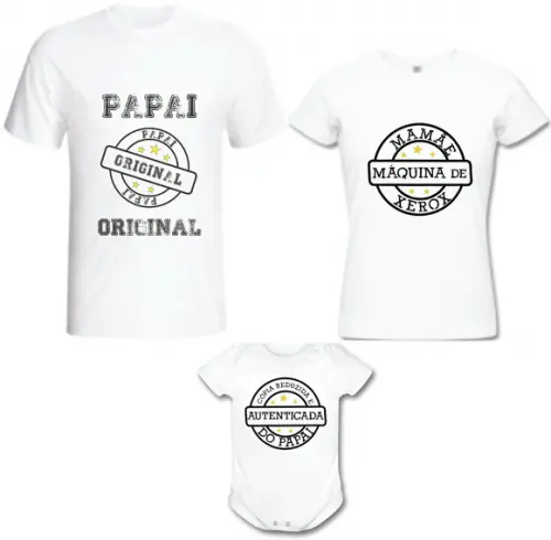 Camiseta Pai Mãe filho Xerox Cópia Kit c/03 camiseta e body
