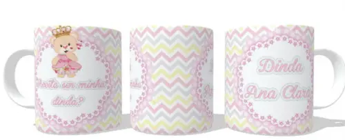 Caneca Convite Dindo ou Dinda Ursinha - Batizado