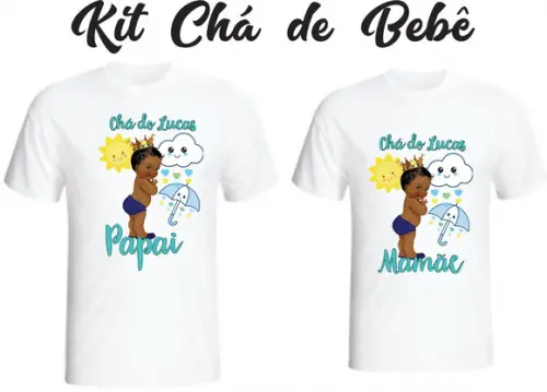 Camiseta Chá De Bebê Afro Menino - Kit Com 02 Camisetas