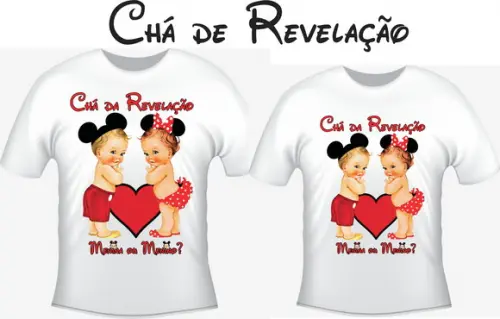 Camiseta Chá Revelação - Mickey e Minnie - Kit c/2