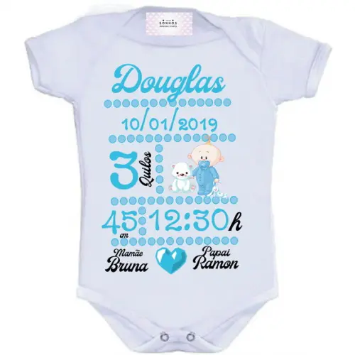 Body Para Bebê Nascimento Menino - Personalizado