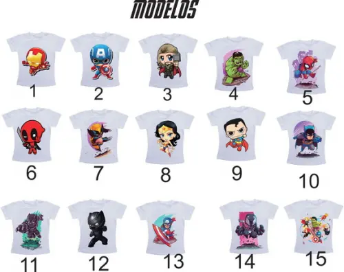 Camiseta Infantil Adulto Heróis Marvel e Dc - Escolha o seu