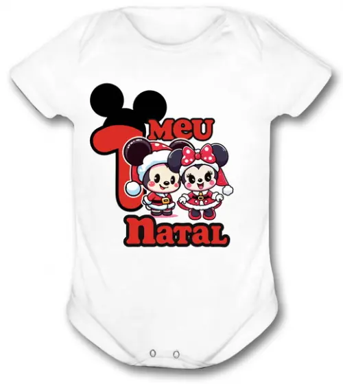 Body para Bebê Meu Primeiro Natal Mickey e Minnie Disney
