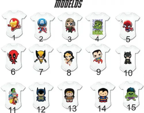 Body para Bebê Baby Heróis Vingadores e Dc Heroes