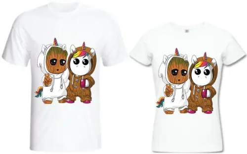 Camiseta Unicórnio e Groot