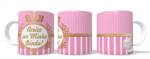Caneca Convite Dindo ou Dinda - Batizado