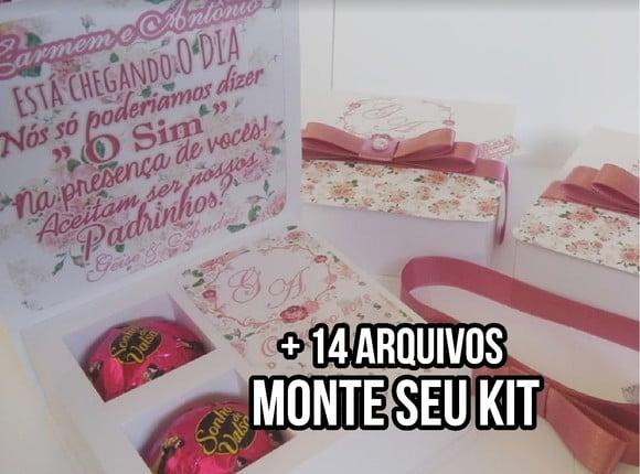 Arquivo de Corte Caixa Padrinhos 2 Bombons Studio + 14 Arqui