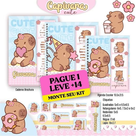 Arquivo de Corte Etiqueta Escolar Capivara Menina 1