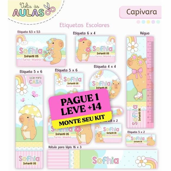 Arquivo de Corte Etiqueta Escolar Capivara Menina 2
