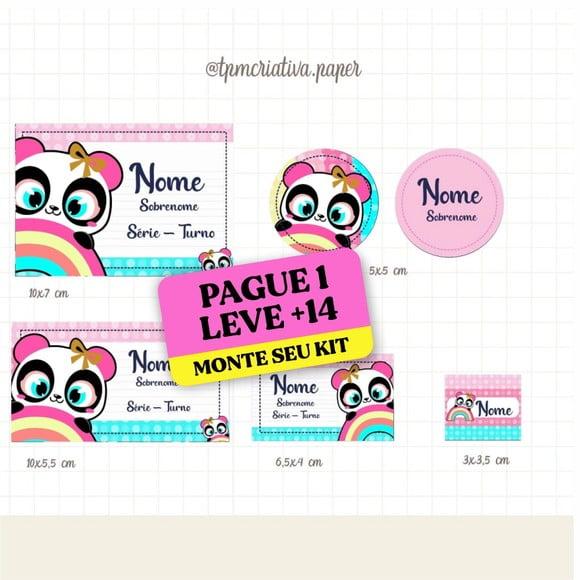 Arquivo de Corte Etiqueta Escolar Panda Arco-íris Puket 1