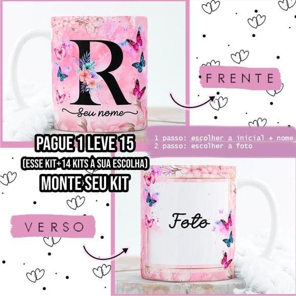 Arte Sublimação Caneca Alfabeto Floral