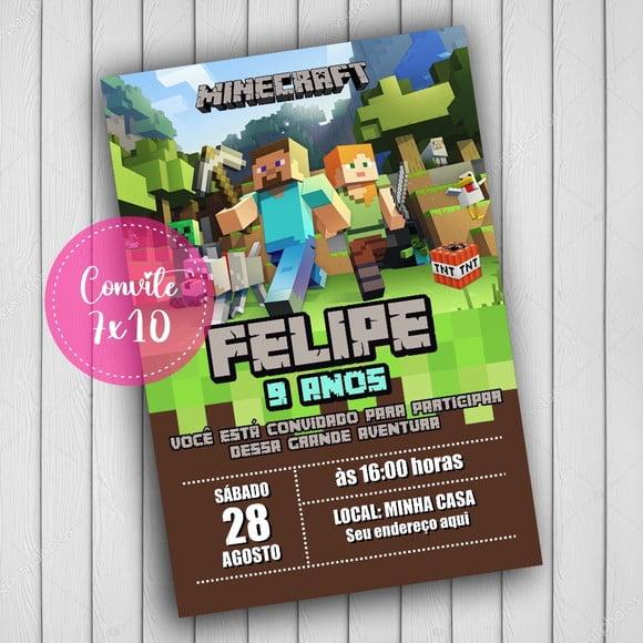 Convite Aniversário Minecraft Digital 02