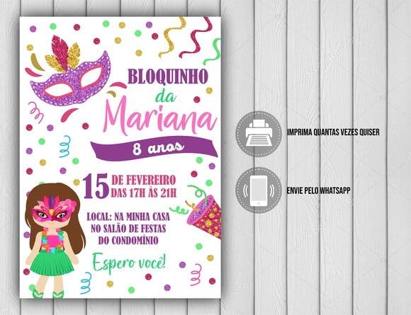 Convite Digital Bloquinho de Carnaval