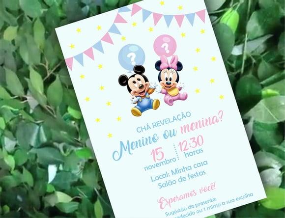 Convite Digital Chá Revelação Mickey e Minnie