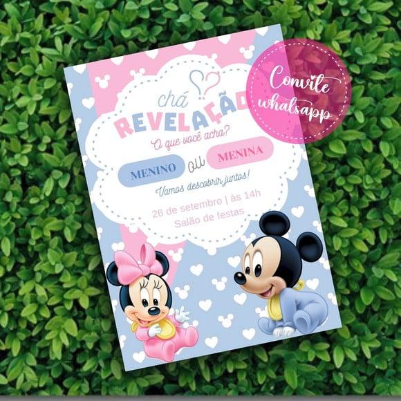 Convite Digital Chá Revelação Minnie e Mickey Baby