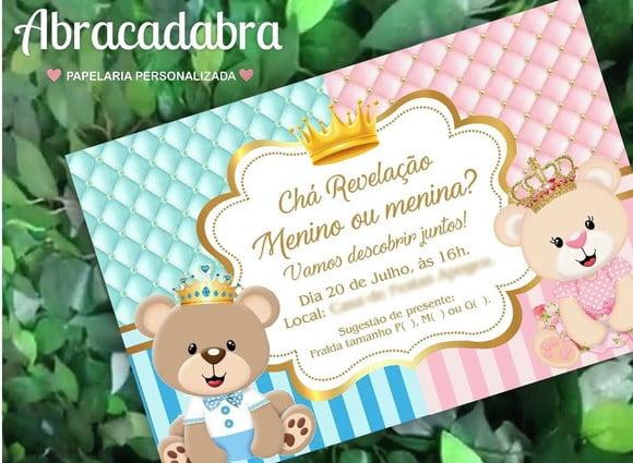 Convite Digital Chá Revelação Ursinhos Principe Princesa