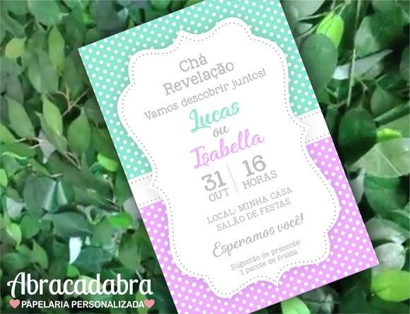Convite Digital Chá Revelação Verde e Lilás