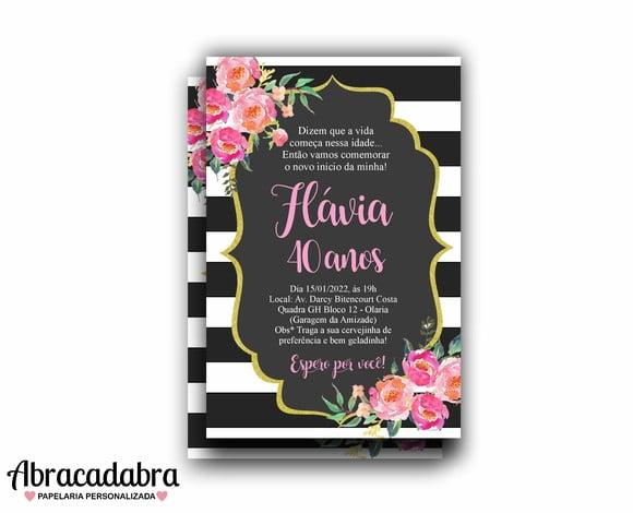 Convite Digital Floral Preto e Branco