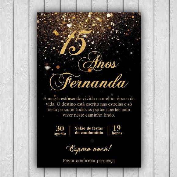 Convite Digital Glitter Preto e Dourado