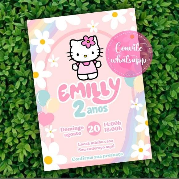 Convite Digital Hello Kitty Rosa