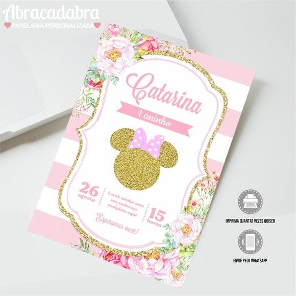 Convite Digital Minnie Rosa e Dourado