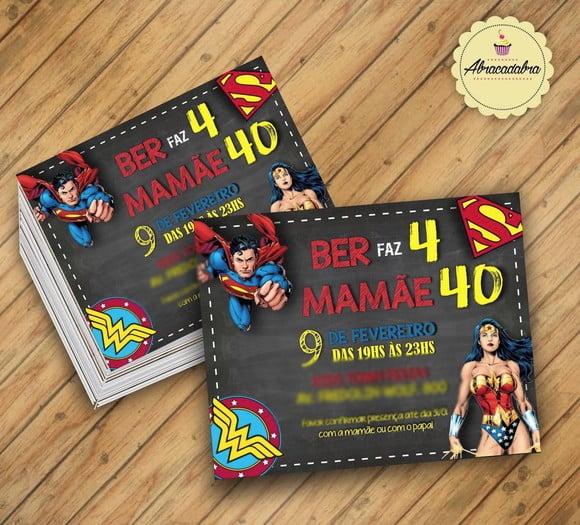 Convite Digital Super Homem e Mulher Maravilha