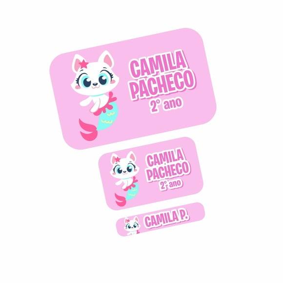 Etiqueta Escolar Gatinha Sereia Puket