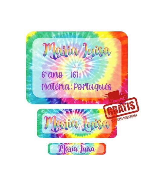 Etiqueta Escolar Menina Tie Dye 250 Unidades - Frete Grátis