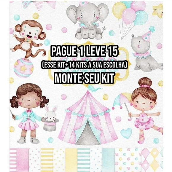 Kit Digital Circo Rosa Aquarela