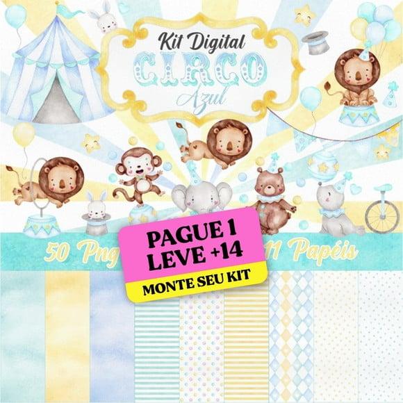Kit Digital Circo Menino Azul Aquarela